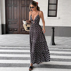 Polka Dot Sling Chiffon Printed Maxi Dress