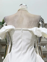 White Corset  Fold Over Neckline Flared Hem Mini Dress