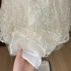 3D Floral Slash Neckline Embroidered Mini Dress