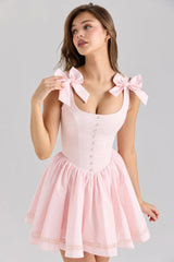 Pink Bow Spaghetti Strap Boned Corset Mini Dress