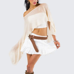 Irregular Knitted Sheer Poncho Cover-ups Crop Top