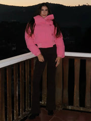 Solid Cropped Collar Button Puff Jacket