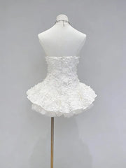3D Flower Strapless Patchwork Ruffles Mini Dress