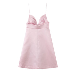 Pink Bow Satin Babydoll Mini Dress