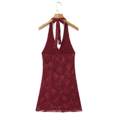 Burgundy Halter Sequin Mini Dress