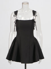 Lace Up Strappy Tie Up Flare Mini Dress