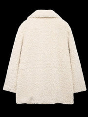 White Faux Fur Effect Turn Down Collar Coat