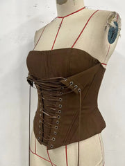 Brown Corset Lace Up Top