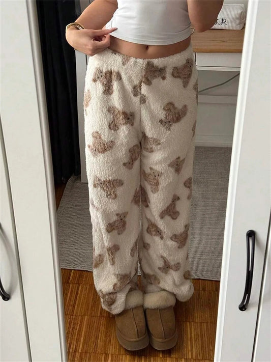 Teddy Bear Print Plush Sweatpants