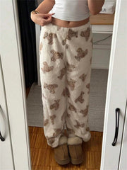 Teddy Bear Print Plush Sweatpants