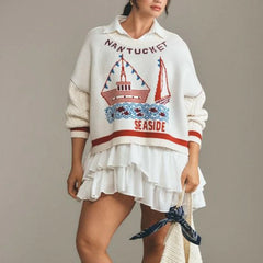 Sailboat Letter Print Pullover