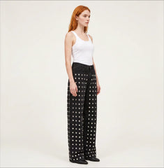 Rivet Decoration Straight High-Waisted Denim Jeans
