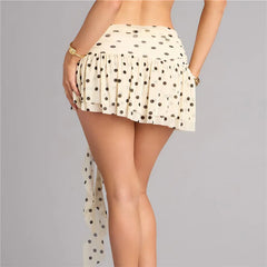 White Polka Dot Ruffle Side Slit Mini Skirt