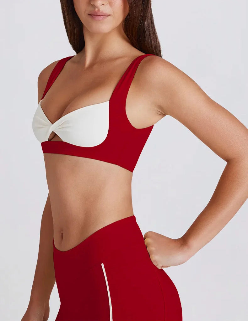Red sports bra and leggings- side view