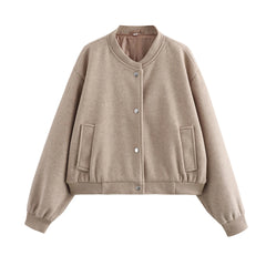 Stand Collar Snap Button Bomber Jacket