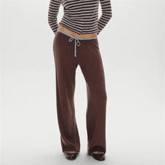 Knitted Wide Legs High Waist Straight-leg Trousers