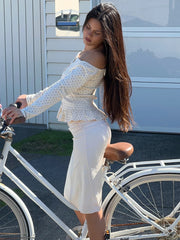 Off Shoulder Print Polka Dot Top