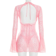 Beach Cut Out Back Lace Cover Up Dress With Bikini Set