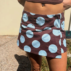 Polka Dot Button Low Rise Mini Pencil Skirt