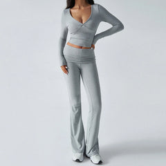 Gray long-sleeve top and pants set 