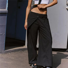 Wrap Front Button Wide Leg Pants