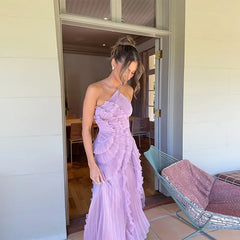 Ruffles Tiered Halter Strap Midi Dress