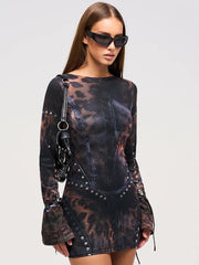 Black Animal Print Long Sleeve Bodycon Mini Dress Free From Label