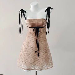 Tie Up Mesh Layered Mini Dress