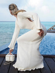 Knitted Backless Long Sleeve Maxi Dress