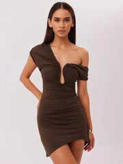 One Shoulder Asymmetric Neck Bodycon Mini Dress
