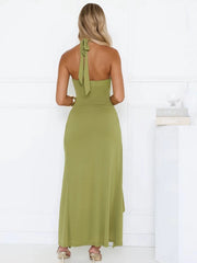 Halter Knot Waist Ruffle Hem Midi Dress