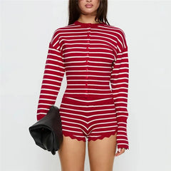 Stripe Knit Cropped Cardigan And Shorts Set