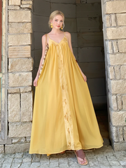 Yellow V-neck Spaghetti Straps Maxi Dress