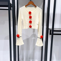 Long Sleeve 3d Flower Cardigan