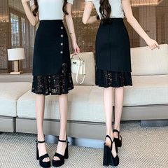 Black Lace Patchwork High Waist Pencil Skirt Free From Label