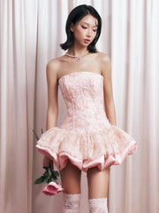 Off Shoulder Puff Sleeves Floral Bubble Mini Dress