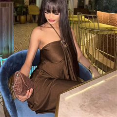 Halter Tie Decorative Pendant Draped Mini Dress