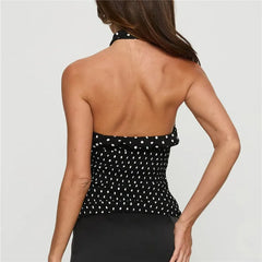 Black Polka Dot Smocked Drape Top