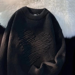 Heart Design O-neck Long Sleeve Knitted Pullover