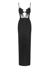 Black Spaghetti Strap Mesh Patchwork Maxi Dress