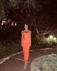 Orange Sheer Lace Draped Tube Maxi Dress - Free From Label