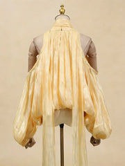Stand Collar  Off The Shoulder Cut Ribion Blouse