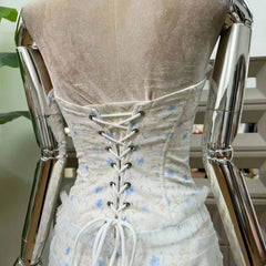 Floral Strapless Lace Ruffle Corset Top And High Waist Bodycon Skirt Set