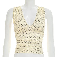 Polka Dot Sleeveless V-Neck Tank Top