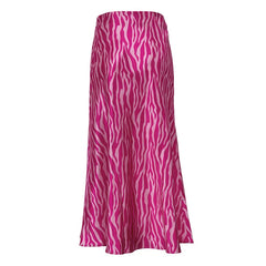 Pink Printed Satin Midi Straight Skirt Free From Label