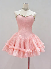 Strapless Flower Design A-line Mini Dress