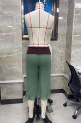 Green Color Block Knit Ruffle Hem Capri Pants