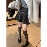 Grey Pleated Bow Mini Skirt