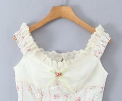 White Floral Embroidery Lace Slash Shoulder Crop Top