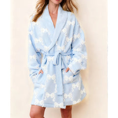Heart/Bow Print Fleece Robe Loungewear